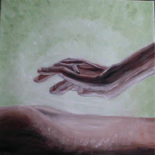 artist depiction of faith healing with hand above body to heal